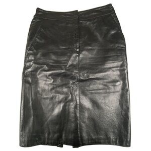 Vintage Danier Black Genuine Leather Pencil Skirt High Waist Pockets Lined Sz 2